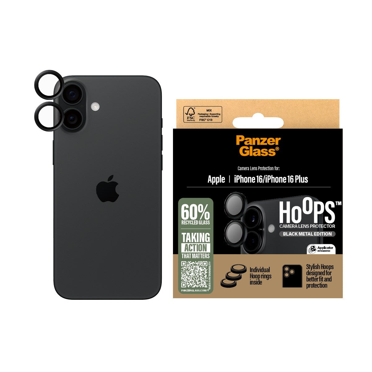 PanzerGlass® Hoops® Camera Lens Protector Black iPhone 16 | 16 Plus